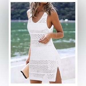 Dokotoo size large White Swimwear Cover Up Crochet Hollow Out Knit Beach Dress